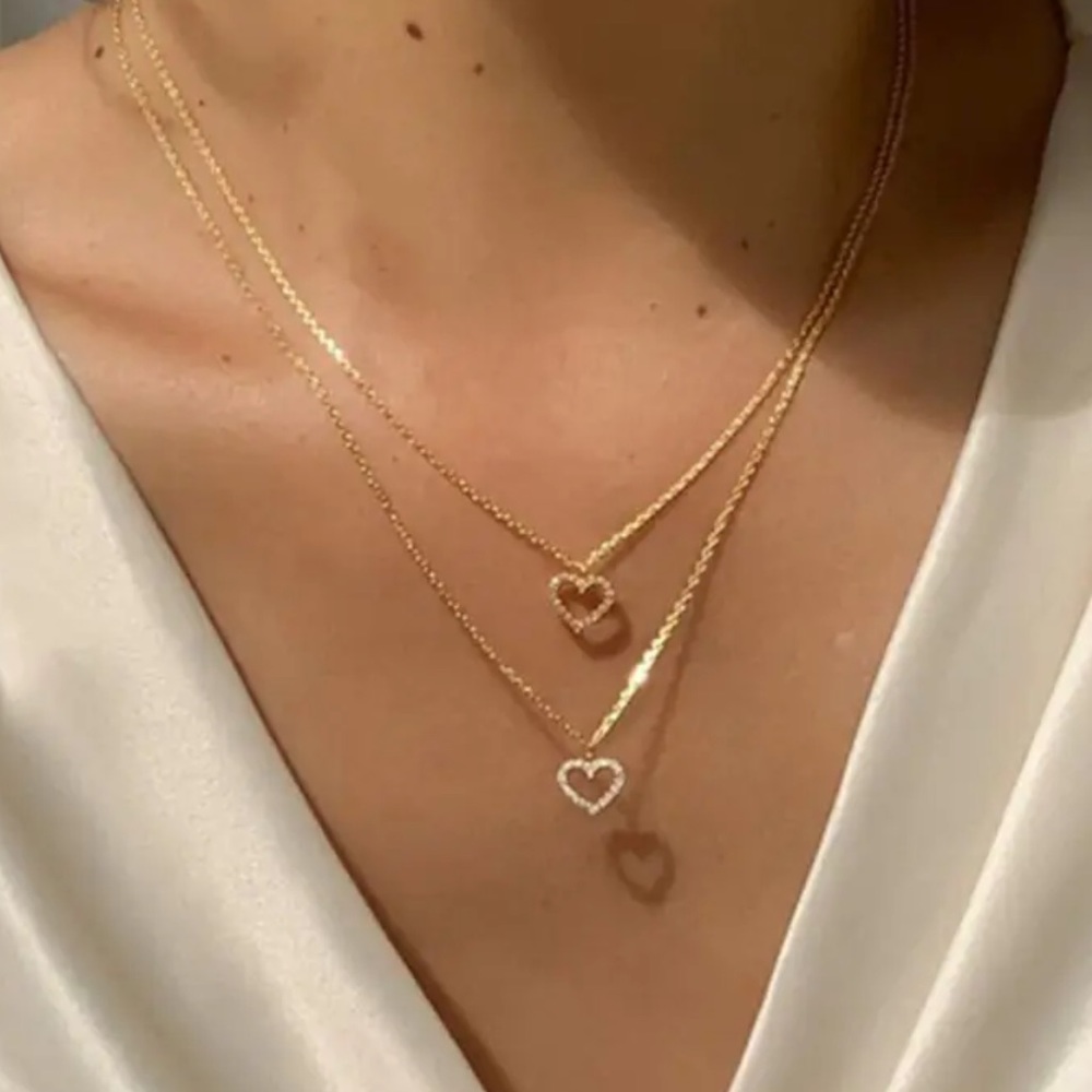 Gold Filled Multilayered Heart CZ Necklace